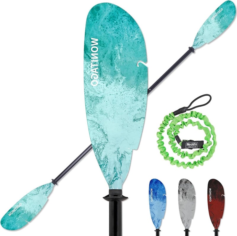 WONITAGO Angler Kayak Paddles Aluminum Paddle with Plastic Blades and Paddle Leash, Floating Adjustable Fishing Kayak Oars, 3 Piece, 230-250cm/90-98 inch - Image 1